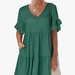 Green Ruffle Sleeve Dress